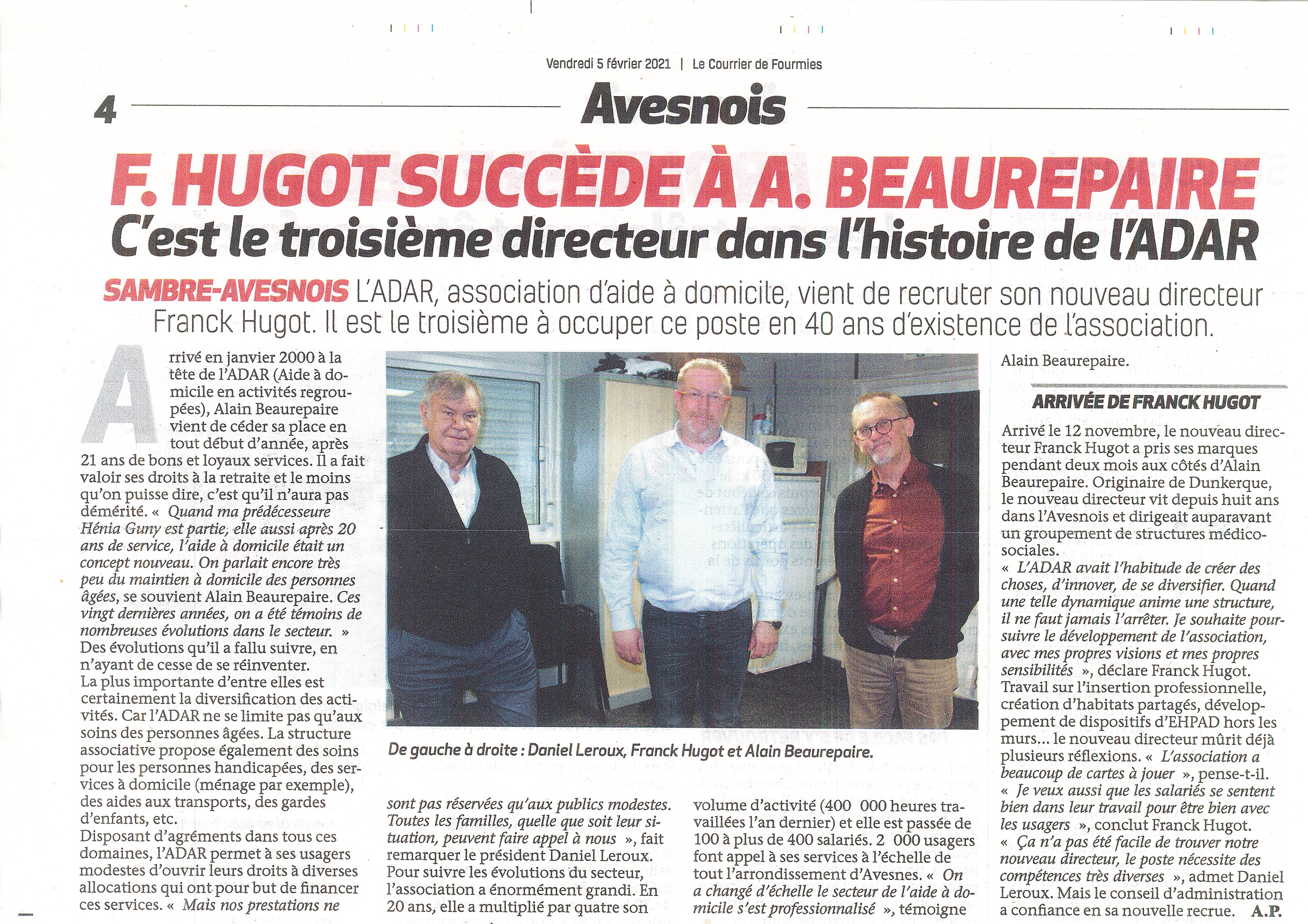 Article paru dans le Courrier de Fourmies le 05.02.2021