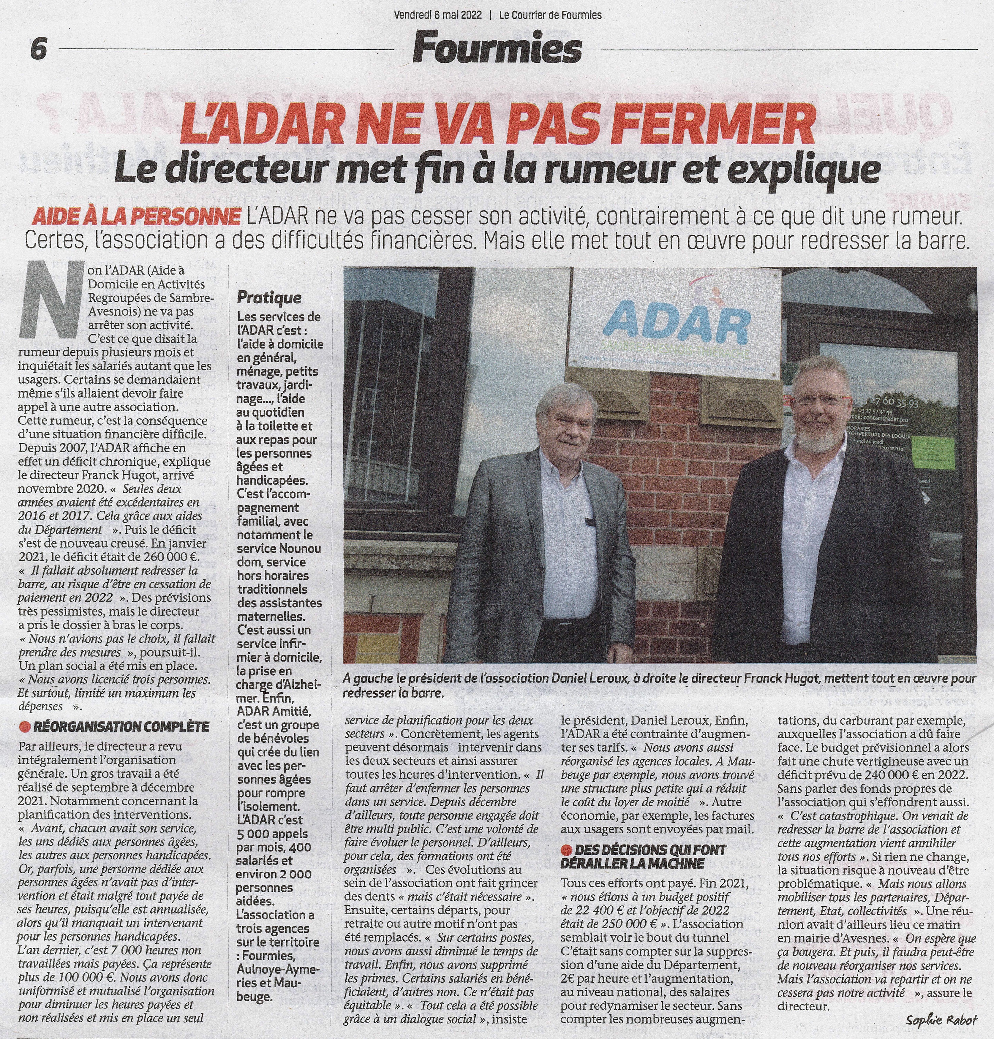 Article du Courrier de Fourmies du 6 Mai 2022 - page 2